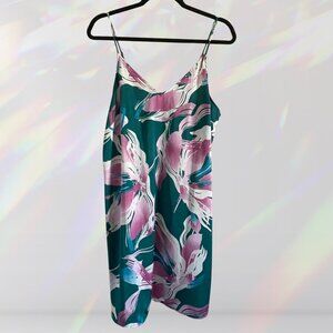 Stars Above Teal and Purple Abstract Floral Print Slip Nightgown